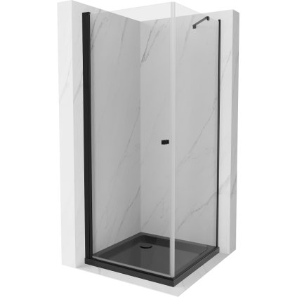 Mexen Pretoria, sprchový kout 70 (dveře) x 70 (stěna) cm, 6mm čiré sklo, černý profil + černá sprchová vanička, 852-070-070-70-00-4070B