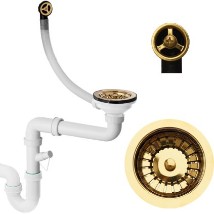 Sink Quality, 1-komorový manuální sifon pro granitové dřezy, zlatá lesklá, SKQ-1M11GD