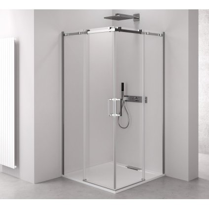 Sapho, THRON LINE SQUARE čtvercový sprchový kout 800x800mm, hranaté pojezdy, rohový vstup
