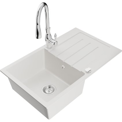 241815 mexen bruno 1 komorovy granitovy drez 795x495x200 mm a drezova bateria savita biela 6513 20 672601 00