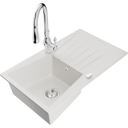 241926 mexen cesar 1 komorovy granitovy drez 775x470x190 mm a drezova bateria savita biela 6513 77 672601 70