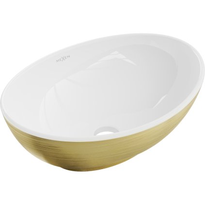 Mexen Elza, keramické umyvadlo na desku 405 x 330 mm, bílá-zlatý strukturovaný vzor, 21014017