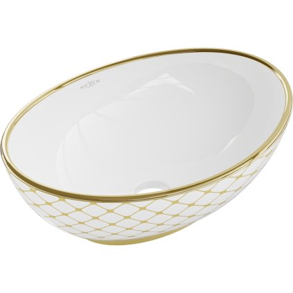 Mexen Elza, keramické umyvadlo na desku 405 x 330 mm, bílá-zlatý vzor, 21014009