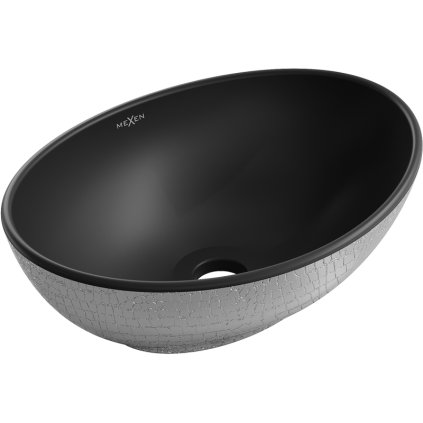Mexen Elza, keramické umyvadlo na desku 405 x 330 mm, černá matná-stříbrný vzor, 21014022