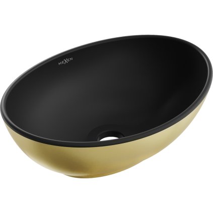 Mexen Elza, keramické umyvadlo na desku 405 x 330 mm, černá matná-zlatá, 21014026
