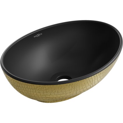 Mexen Elza, keramické umyvadlo na desku 405 x 330 mm, černá matná-zlatý vzor, 21014028