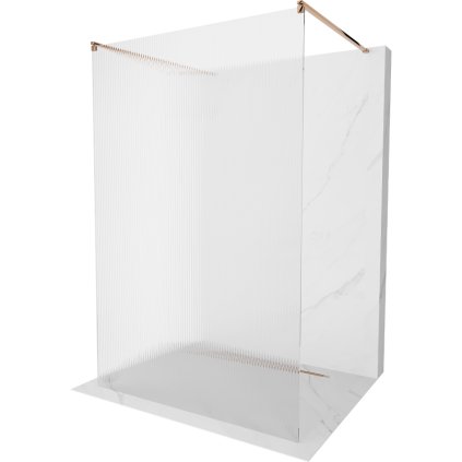 Mexen Kioto, sprchová zástěna Walk-In 120 x 200 cm, 8mm sklo s žebrovým vzorem, růžové zlato profil, 800-120-002-60-09