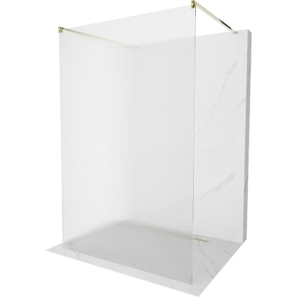 Mexen Kioto, sprchová zástěna Walk-In 120 x 200 cm, 8mm sklo s žebrovým vzorem, zlatý profil, 800-120-002-50-09