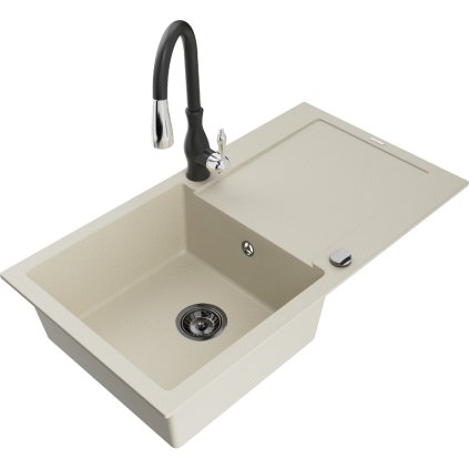 239586 mexen leo 1 komorovy granitovy drez 900x500x190 mm a drezova bateria savita bezova 6501 69 672601 70