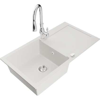 239565 mexen leo 1 komorovy granitovy drez 900x500x190 mm a drezova bateria savita biela 6501 20 672601 00