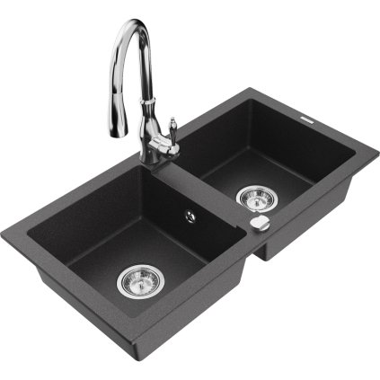 240573 mexen mario 2 komorovy granitovy drez 820x436x161 mm a drezova bateria savita cierna skvrtnita 6504 76 672601 00
