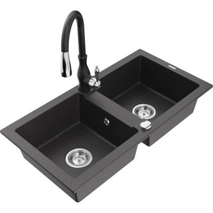 240579 3 mexen mario 2 komorovy granitovy drez 820x436x161 mm a drezova bateria savita cierna skvrtnita 6504 76 672601 70