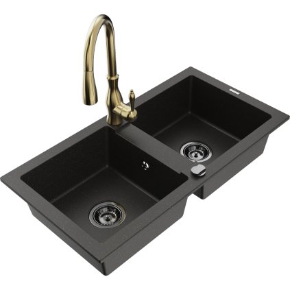 240564 3 mexen mario 2 komorovy granitovy drez 820x436x161 mm a drezova bateria savita cierna zlata metaliza 6504 75 672601 50 b