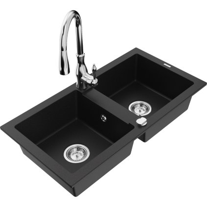 240588 3 mexen mario 2 komorovy granitovy drez 820x436x161 mm a drezova bateria savita cierna 6504 77 672601 00