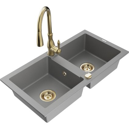 240534 3 mexen mario 2 komorovy granitovy drez 820x436x161 mm a drezova bateria savita seda 6504 71 672601 50