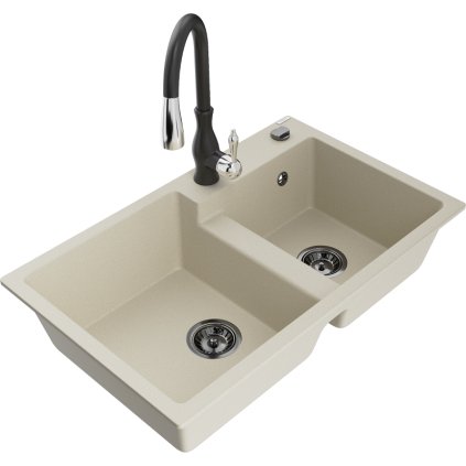 242901 mexen tomas granitovy drez 800x500x190 mm 2 komorovy a drezova bateria savita bezova 6516 69 672601 70