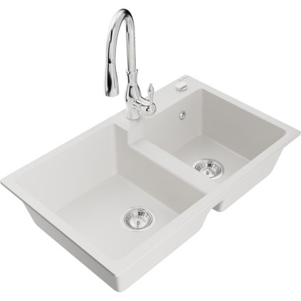 242880 3 mexen tomas granitovy drez 800x500x190 mm 2 komorovy a drezova bateria savita biela 6516 20 672601 00