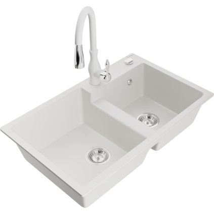 242886 3 mexen tomas granitovy drez 800x500x190 mm 2 komorovy a drezova bateria savita biela 6516 20 672601 20