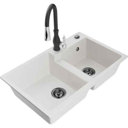 242889 mexen tomas granitovy drez 800x500x190 mm 2 komorovy a drezova bateria savita biela 6516 20 672601 70