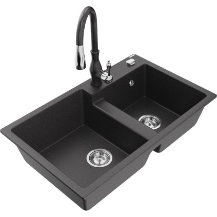 242958 3 mexen tomas granitovy drez 800x500x190 mm 2 komorovy a drezova bateria savita cierna skvrnita 6516 76 672601 76