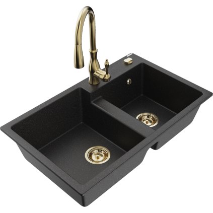 242922 mexen tomas granitovy drez 800x500x190 mm 2 komorovy a drezova bateria savita cierna strieborna metaliza 6516 73 672601 50