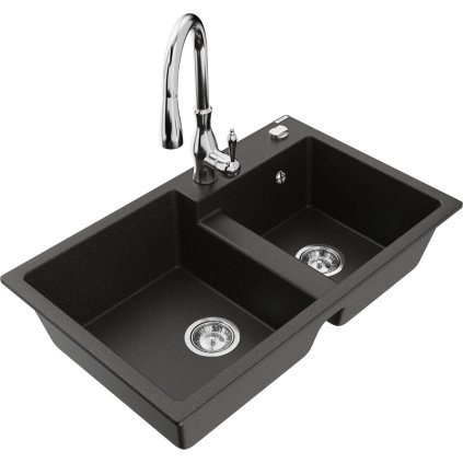 242931 mexen tomas granitovy drez 800x500x190 mm 2 komorovy a drezova bateria savita cierna zlata metaliza 6516 75 672601 00