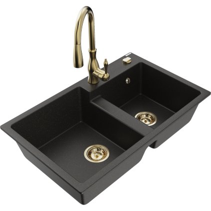 242934 mexen tomas granitovy drez 800x500x190 mm 2 komorovy a drezova bateria savita cierna zlata metaliza 6516 75 672601 50