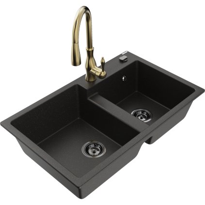 242937 mexen tomas granitovy drez 800x500x190 mm 2 komorovy a drezova bateria savita cierna zlata metaliza 6516 75 672601 50 b
