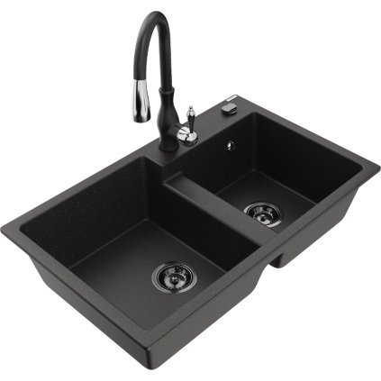 242943 mexen tomas granitovy drez 800x500x190 mm 2 komorovy a drezova bateria savita cierna zlata metaliza 6516 75 672601 70 b