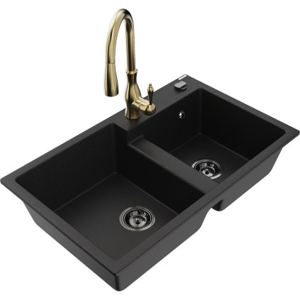 242967 mexen tomas granitovy drez 800x500x190 mm 2 komorovy a drezova bateria savita cierna 6516 77 672601 50 b