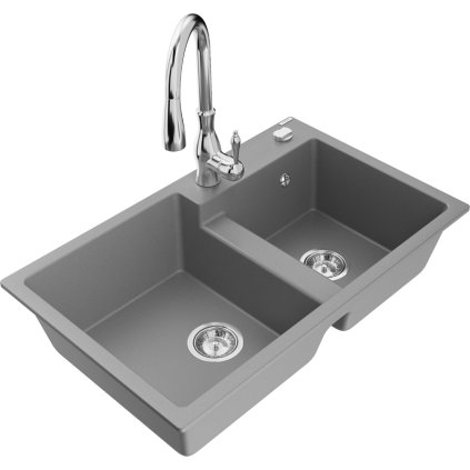 242904 mexen tomas granitovy drez 800x500x190 mm 2 komorovy a drezova bateria savita seda 6516 71 672601 00