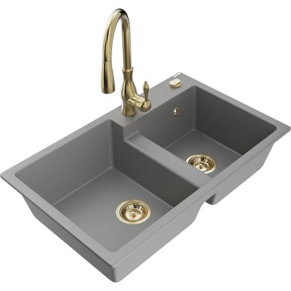 242907 mexen tomas granitovy drez 800x500x190 mm 2 komorovy a drezova bateria savita seda 6516 71 672601 50