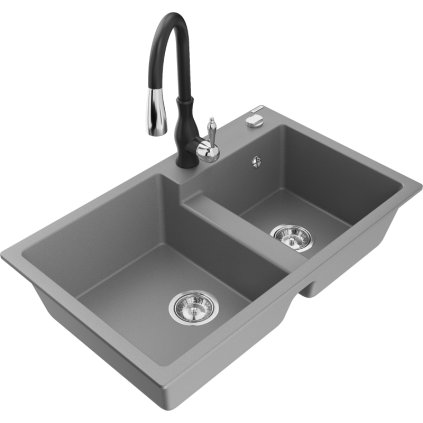242910 mexen tomas granitovy drez 800x500x190 mm 2 komorovy a drezova bateria savita seda 6516 71 672601 70
