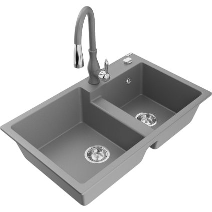 242916 3 mexen tomas granitovy drez 800x500x190 mm 2 komorovy a drezova bateria savita seda 6516 71 672601 71