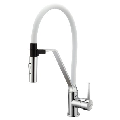 Invena Terra, kuchyňská baterie s elastickým ramenem, bílá-chromová, INV-BZ-54-L02-D