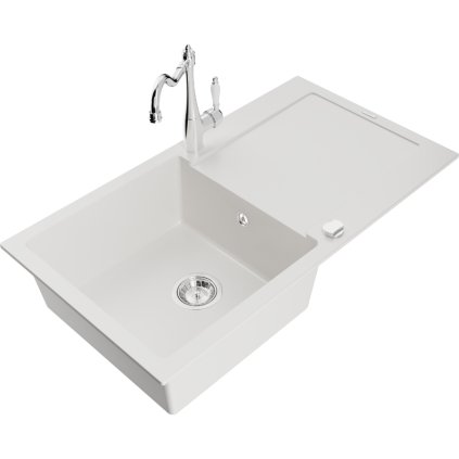 243546 mexen leo granitovy drez 900x500x190 mm 1 komorovy a drezova bateria carla biela 6501 20 670700 00