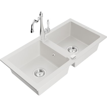 243888 mexen mario granitovy drez 820x436x161 mm 2 komorovy a drezova bateria carla biela 6504 20 670700 00