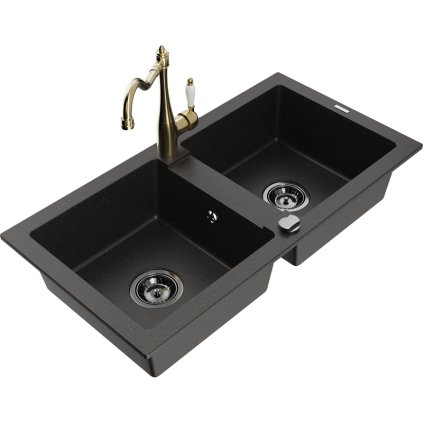 243945 3 mexen mario granitovy drez 820x436x161 mm 2 komorovy a drezova bateria carla cierna zlata metaliza 6504 75 670700 50 b