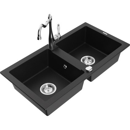 243969 mexen mario granitovy drez 820x436x161 mm 2 komorovy a drezova bateria carla cierna 6504 77 670700 00