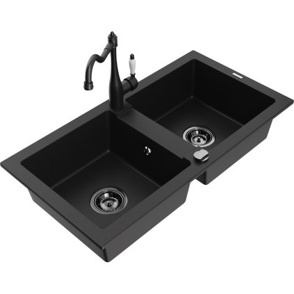 243981 mexen mario granitovy drez 820x436x161 mm 2 komorovy a drezova bateria carla cierna 6504 77 670700 70 b