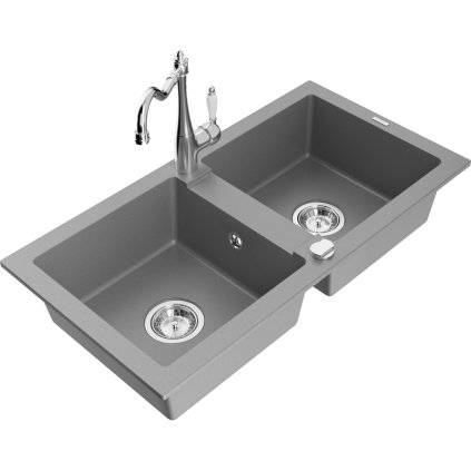 243912 mexen mario granitovy drez 820x436x161 mm 2 komorovy a drezova bateria carla seda 6504 71 670700 00