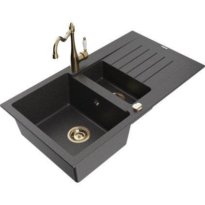 243861 mexen matias granitovy drez 900x505x200 mm 1 5 komorovy a drezova bateria carla cierna skvrnita 6502 76 670700 50