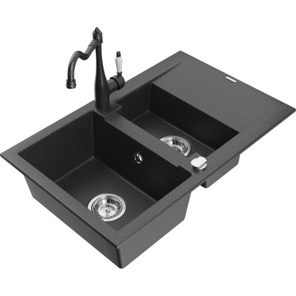 244557 mexen gaspar granitovy drez 752x436x161 mm 1 5 komorovy a drezova bateria carla cierna skvrnita 6507 76 670700 76
