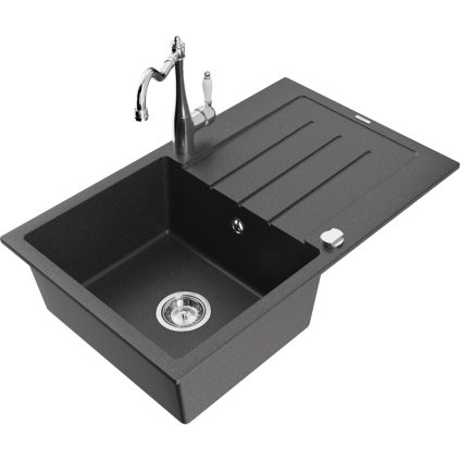245091 mexen bruno granitovy drez 795x495x200 mm 1 komorovy a drezova bateria carla cierna skvrnita 6513 76 670700 00