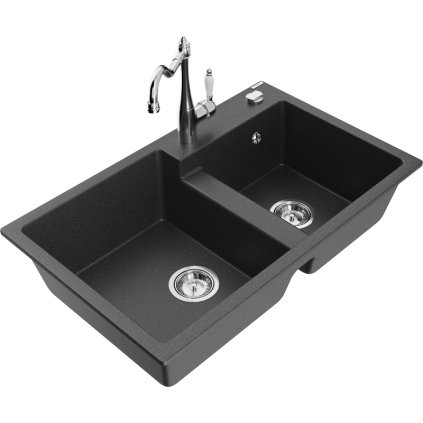 245430 mexen tomas granitovy drez 800x500x190 mm 2 komorovy a drezova bateria carla cierna skvrnita 6516 76 670700 00