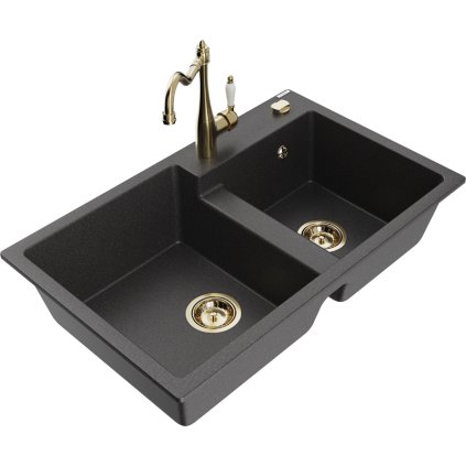 245433 3 mexen tomas granitovy drez 800x500x190 mm 2 komorovy a drezova bateria carla cierna skvrnita 6516 76 670700 50