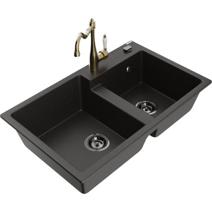 245421 mexen tomas granitovy drez 800x500x190 mm 2 komorovy a drezova bateria carla cierna zlata metaliza 6516 75 670700 50 b