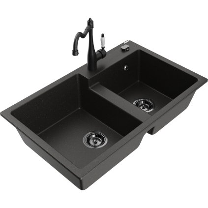 245427 mexen tomas granitovy drez 800x500x190 mm 2 komorovy a drezova bateria carla cierna zlata metaliza 6516 75 670700 70 b