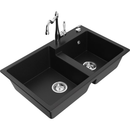 245445 mexen tomas granitovy drez 800x500x190 mm 2 komorovy a drezova bateria carla cierna 6516 77 670700 00
