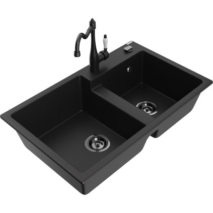 245457 mexen tomas granitovy drez 800x500x190 mm 2 komorovy a drezova bateria carla cierna 6516 77 670700 70 b